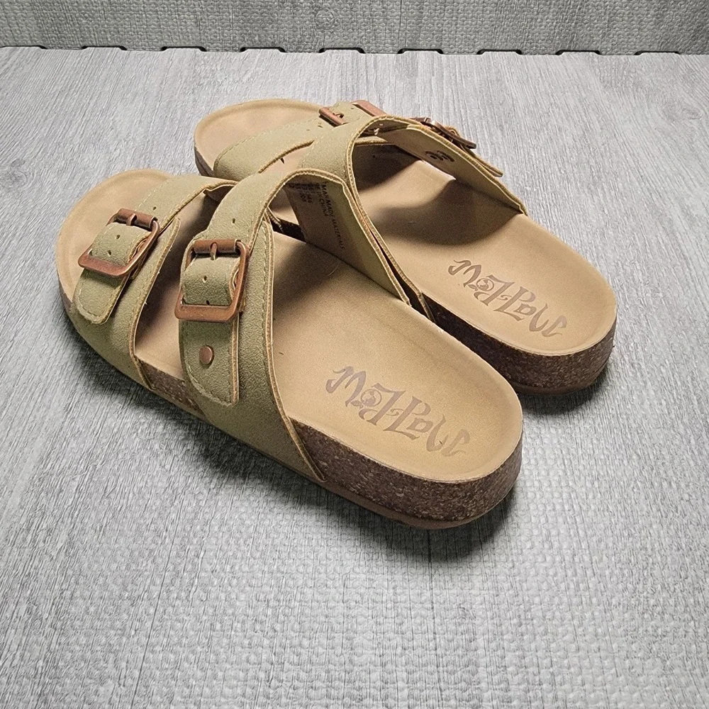 Mad Love Keava Footbed Sandals Womens 6 Taupe Double Strap Buckle Casual Slide